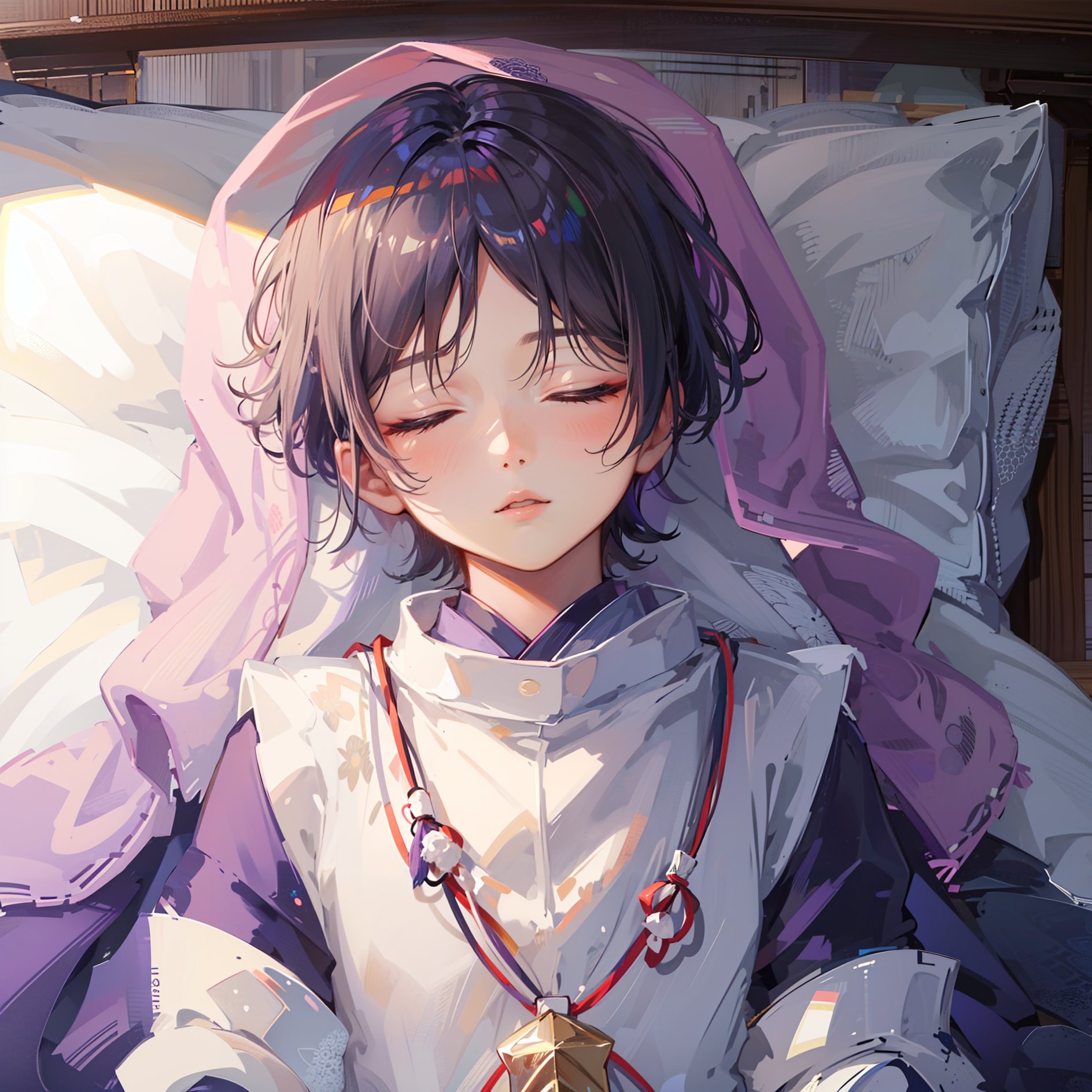00801-1402262984-masterpiece, best quality, extremely detailed, 3d face, realistic, lustrous skin, (1boy, solo), , Scaramouche, sleeping, closed.jpg
